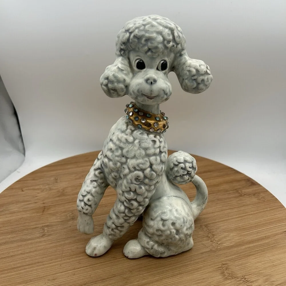 Vtg White Ceramic Sitting Poodle 11